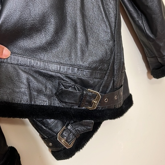 Fair Mens Jacket Coat Black Pockets Mock Neck Buckle Zipper Lined Leather - Picture 6 of 12